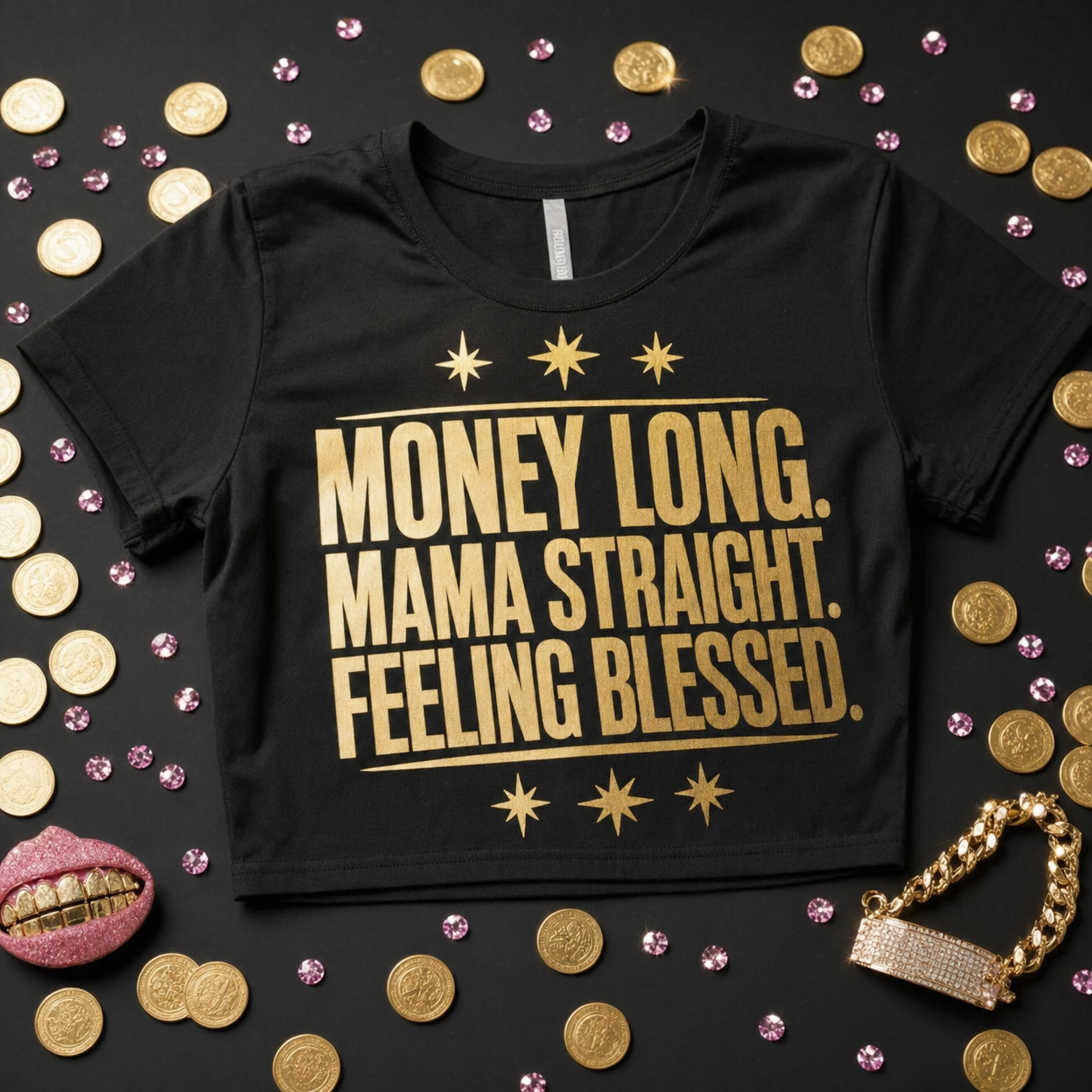 Money Long. Mama Straight. Crop Top